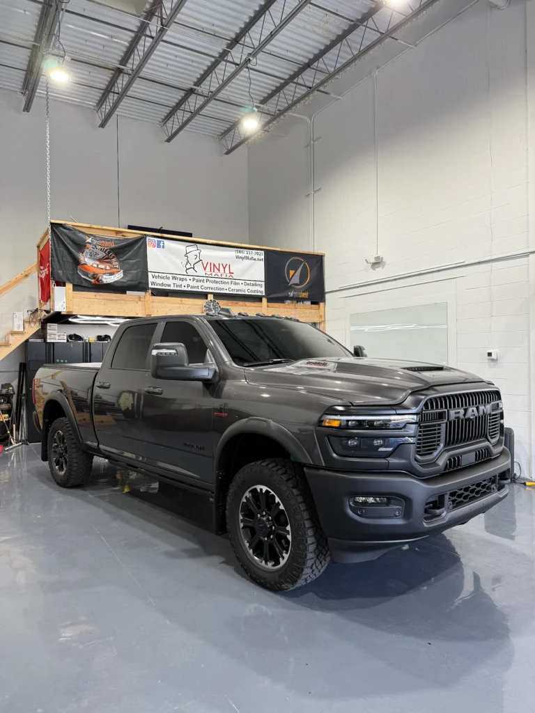 Customer provided pic of Ram truck in Vinyl Mafia paint protection film shop in Clinton Township