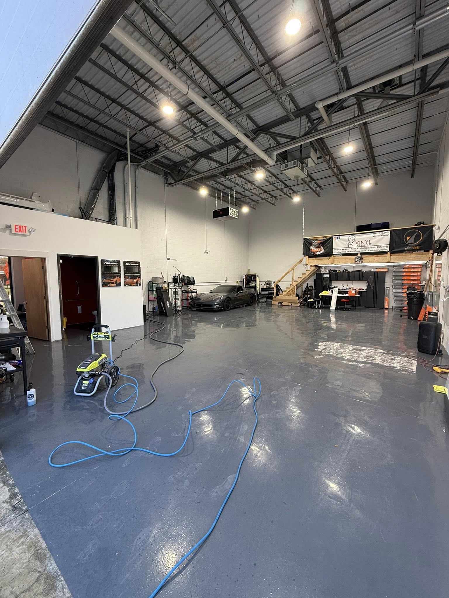 Picture of Vinyl Mafia's climate-controlled shop in Macomb County, Michigan, ideal for headlight tint installation.