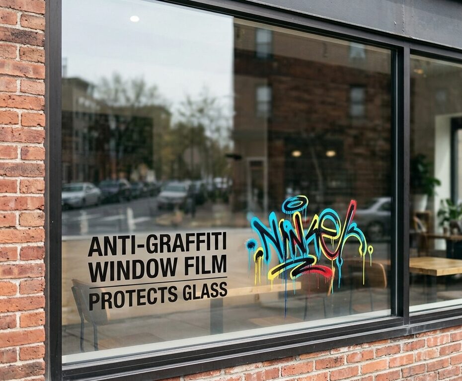 Picture showing graffiti on window