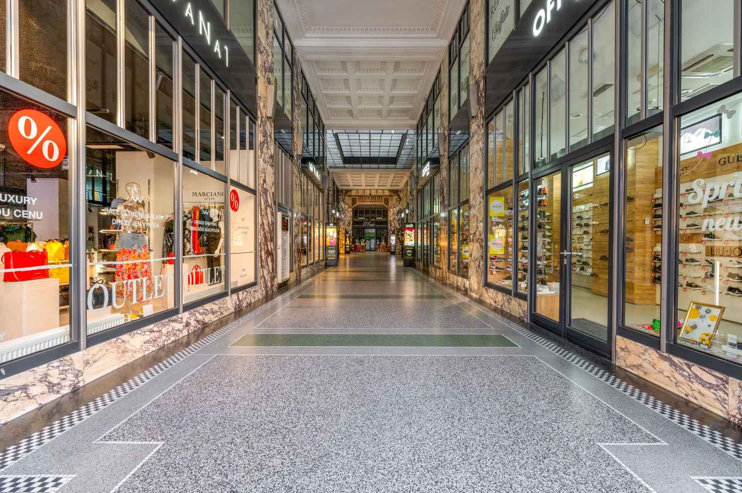 Retail corridor with storefronts