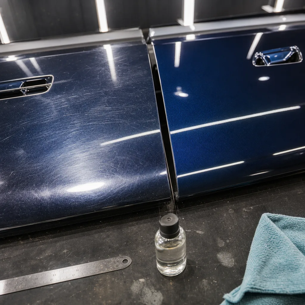 Comparison of corrected versus uncorrected car paint panels for ceramic coating in Fraser