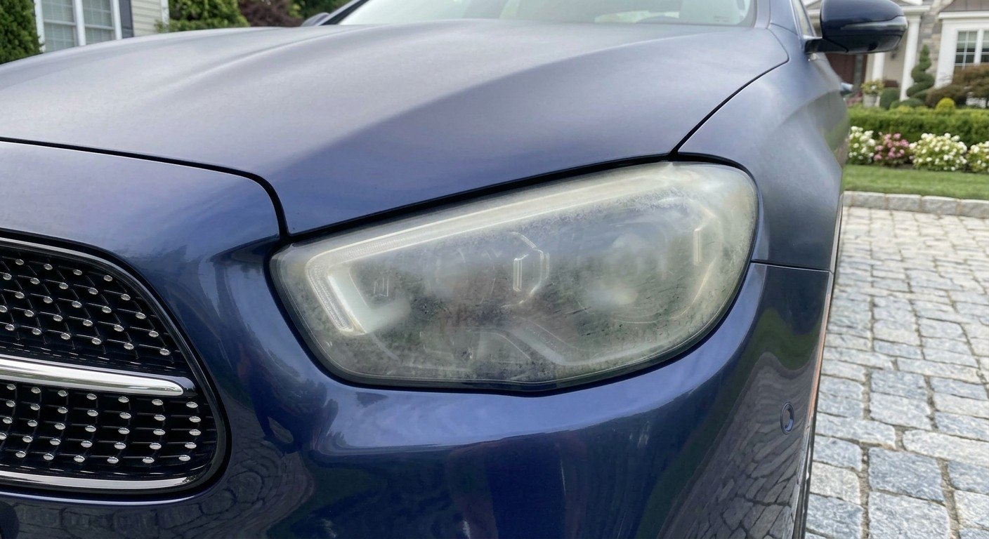 Close up of hazy headlights